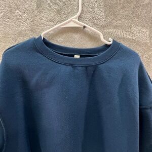 Amazhiyu Womens XL Navy Blue Cropped Crewneck Sweatshirt Raw Hem Exposed Seams